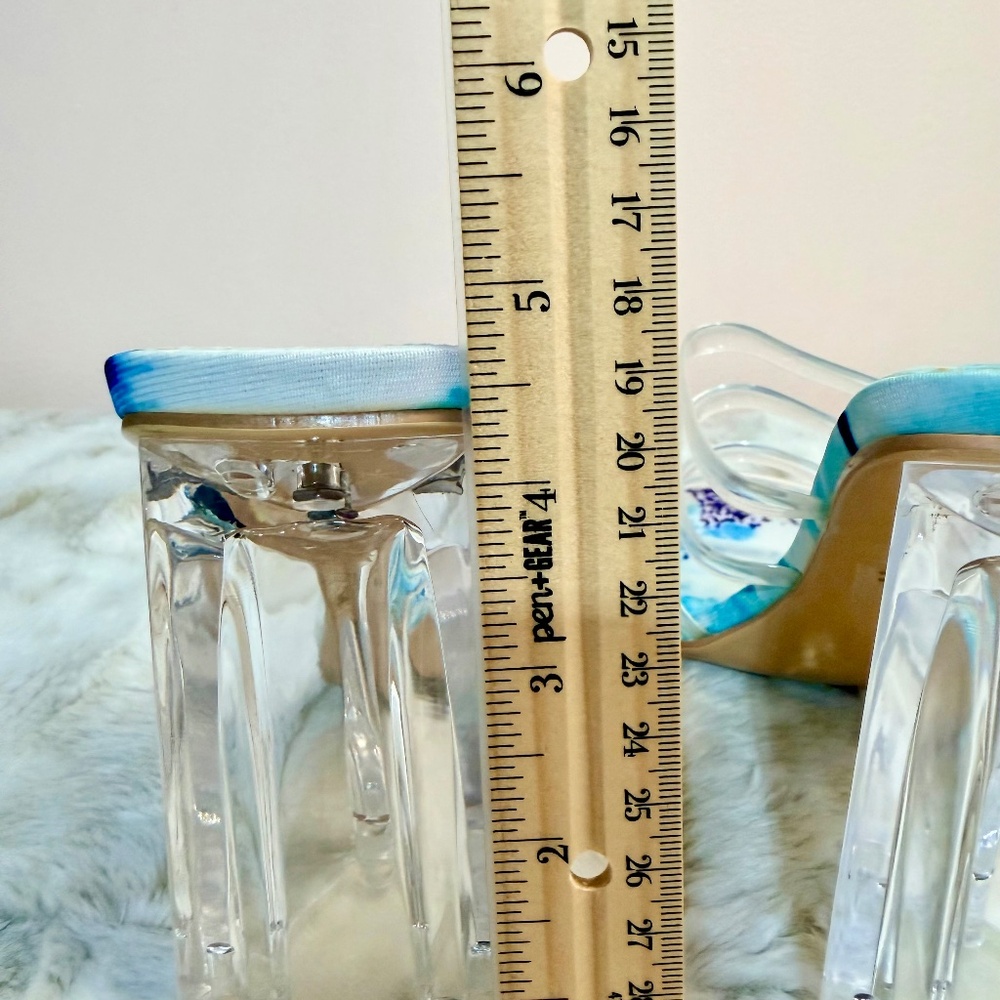 Cape Robbin 4.5" Marbled Blue & White Wedge Heel With 4 Clear Straps Sandal - Picture 10 of 11